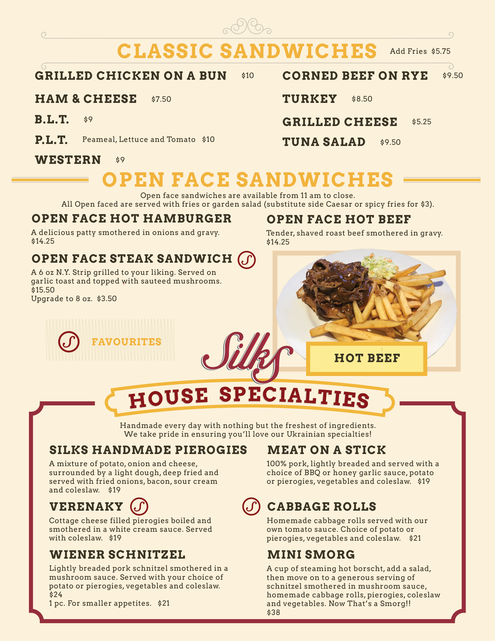 Handmade pierogies menu