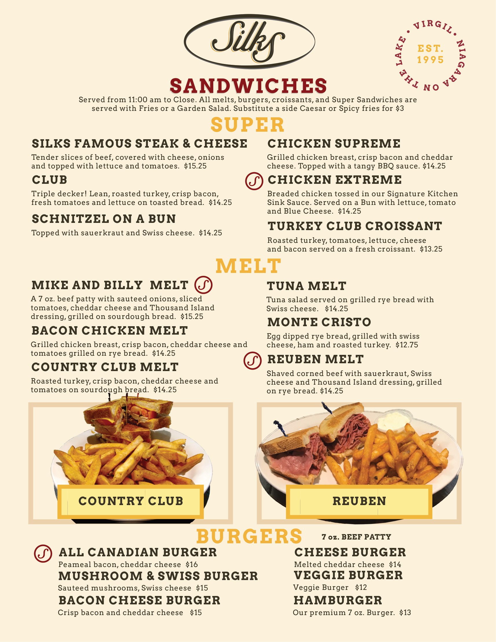Sandwiches and burgers menu